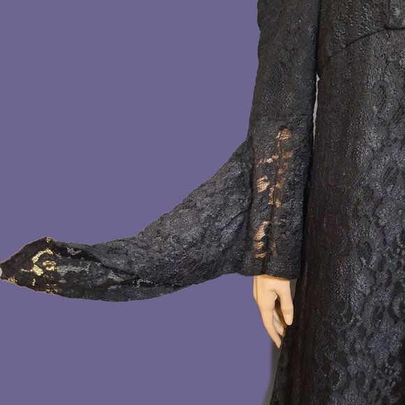 Gothic Witchy Medieval Maxi Dress M Long Bell Sleeves Black Lace Evening Wedding - Picture 3 of 12